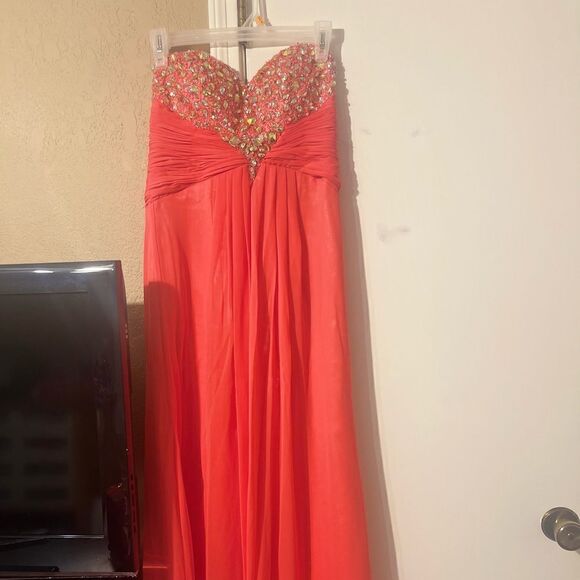 Eureka fashion sweetheart strapless bright coral gown size XS - Picture 6 of 8